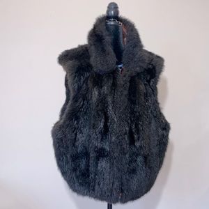 Andrew Marc Vintage Black & Burgundy Genuine Opossum Fur Zip-Up Vest Size M/L